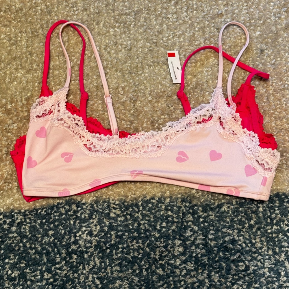 NEW SKIMS Fits Everybody Lace Scoop Bralettes in Flamingo & Heart Print - Picture 3 of 6